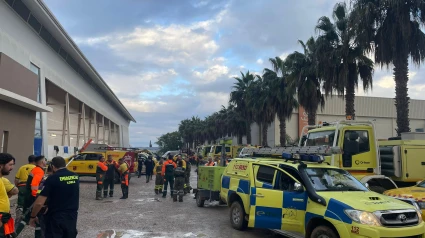 Los efectivos que han regresado a Lorca, durante su intervención en Valencia