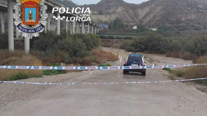 Camino de acceso al río Guadalentín bajo el viaducto de la A-7, cortado al tráfico