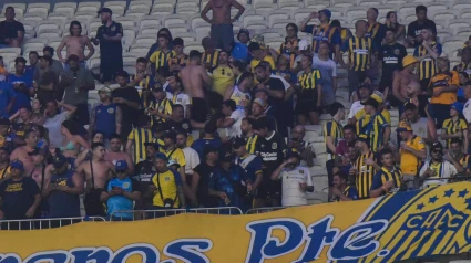 Imagen de un grupo de ultras de Rosario Central durante un partido de fútbol