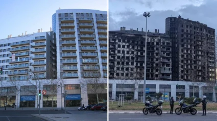 El edificio de Campanar, antes y después del incendio