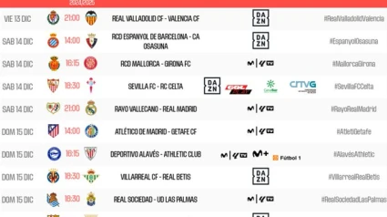 Horarios de la 17ª jornada en Primera División