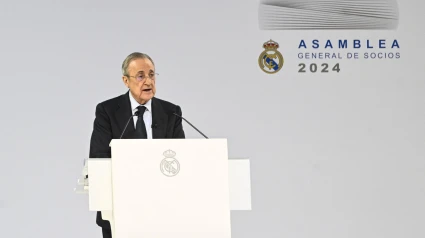 Florentino Pérez interviene en la Asamblea General del Real Madrid.