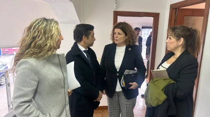 Martina Aneiros, Rey Varela, María Rivas y Pamen Pieltain antes del encuentro