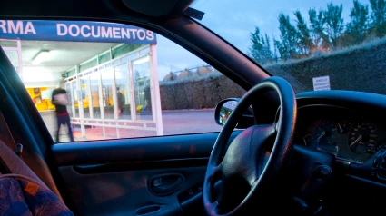 FFKB5K Technical Inspection Center office viewed from inside the car.