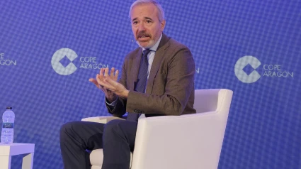 El presidente de Aragón, Jorge Azcón, durante su intervención en el 'Foro COPE Desafíos 2025'.