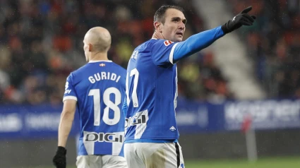 Kike García celebra su doblete con el Alavés ante Osasuna