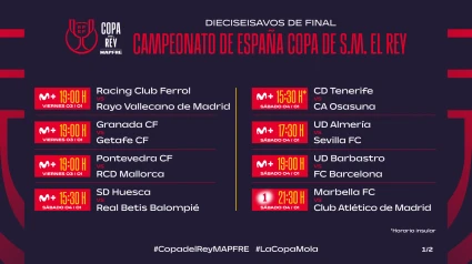 Horarios de 1/16 de Copa del rey