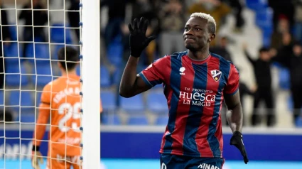 Soko celebra el gol de la victoria del Huesca frente al Tenerife