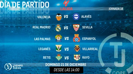 Sigue en directo Tiempo de Juego este domingo desde las 14:00h con el Real Madrid-Sevilla y el resto de la jornada