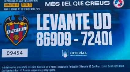 Imagen de una de las papeletas que vendió el Levante para el sorteo de Navidad