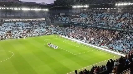 Celebración del equipo en Balaidos tras ganar a la Real