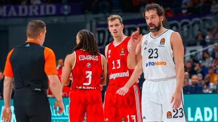 Sergio Llull durante su partido 426 en la Euroliga, entre el Real Madrid y el Bayern Munich