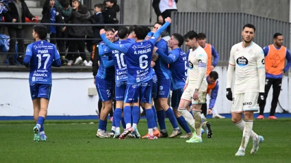 Celebración del tercer gol del Ourense al Valladolid en la Copa del Rey