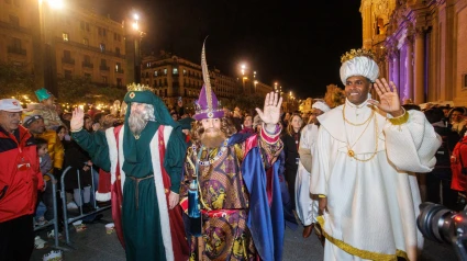 Los Reyes Magos, a su llegada a la Plaza del PIlar.