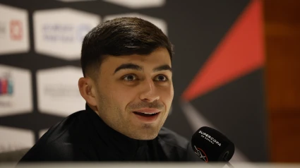 Pedri, durante la rueda de prensa en la víspera de la final de la Supercopa de España