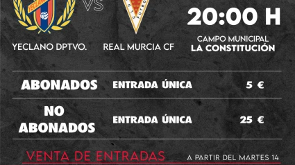 Los abonados del Yeclano pagarán 5€ frente al Real Murcia