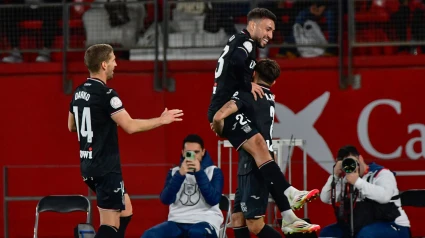 El Leganés celebra el gol de Alti durante el Almería-Leganés, de Copa del Rey