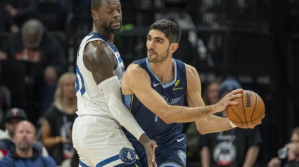 Santi Aldama, en el partido frente a los Clippers