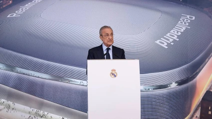 Florentino Pérez, durante un acto oficial en el Santiago Bernabéu