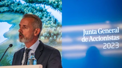 El presidente de Indra, Marc Murtra, interviene durante la junta general ordinaria de accionistas de Indra, a 30 de junio de 2023, en Alcobendas, Madrid