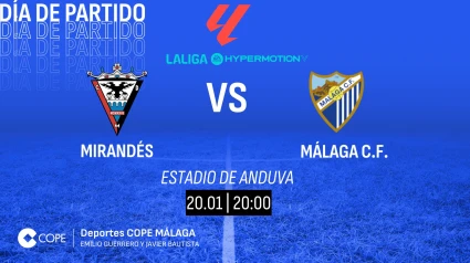 Horario y dónde ver y escuchar el Mirandés-Málaga de esta noche.