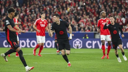 Lewandowski celebra el Benfica 1 - Barcelona, 1