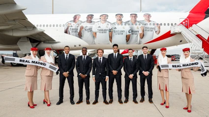 El avión en el que el Real Madrid viajó a Arabia Saudí para jugar la Supercopa.