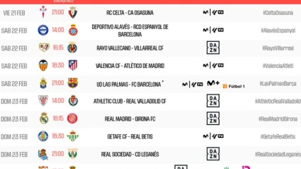 Horarios de la 25ª jornada en Primera División