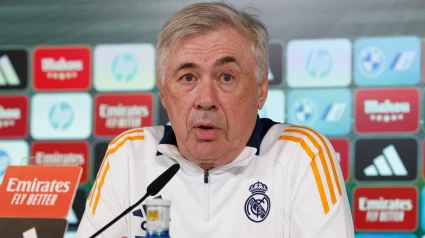 El entrenador del Real Madrid, Carlo Ancelotti, en sala de prensa