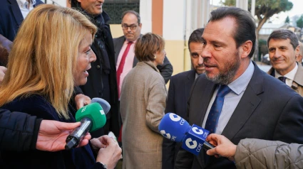 El ministro de Transportes y Movilidad Sostenible, Óscar Puente, habla con la alcaldesa de Huelva, Pilar Miranda.LUCÍA SALGUERO/EUROPA PRESS31/1/2025