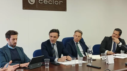 El consejero de Fomento con el alcalde y el presidente de los empresarios en la sede de Ceclor