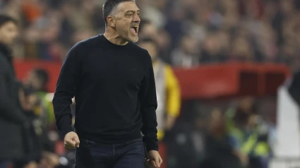 SEVILLA, 11/01/2025.- El entrenador del Sevilla, Javier García Pimienta, durante el partido de la jornada 19 de LaLiga que Sevilla FC y Valencia CF disputan este sábado en el Ramón Sánchez-Pizjuán, en Sevilla. EFE/Julio Muñoz