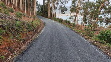 Avanzan las obras de pavimentación y mejora del camino del Mazanteo, en Figueiroa