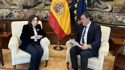 Margarita Robles y Valentín González durante la reunión en Madrid