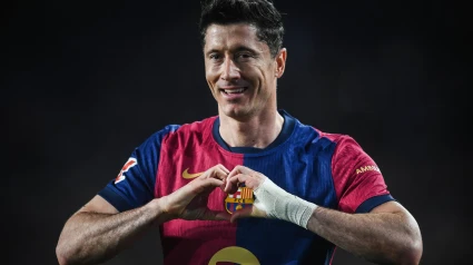 Lewandowski celebra el gol del Barcelona