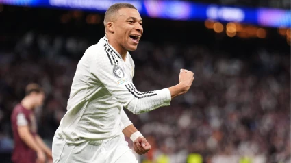 Kilian Mbappé celebra su segundo gol ante el Manchester City