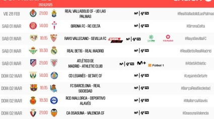 Horarios de la 26ª jornada en Primera