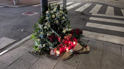 Flores en una acera en Santiago