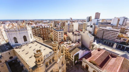 Vista en ángulo alto del casco antiguo de la ciudad de Castellón