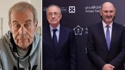 Florentino Pérez y Rafael Louzán posan juntos antes un partido de la Supercopa de España.