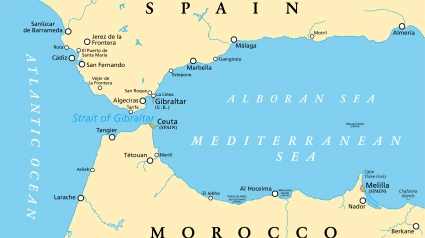Imagen del mapa del Estrecho de Gibraltar