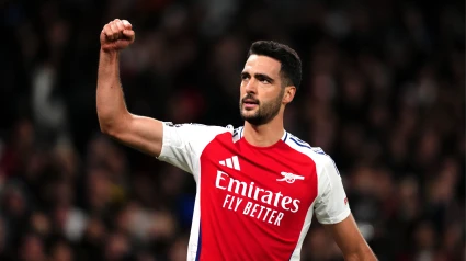 Mikel Merino celebra un gol con el Arsenal en esta temporada
