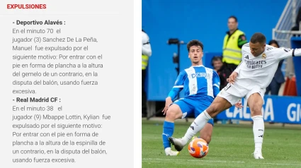 Acta arbitral de Soto Grado de la expulsión de Mbappé.
