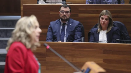 Adrián Barbón, durante la comparecencia de Belarmina Díaz