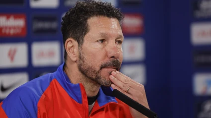 Diego Simeone, durante la rueda de prensa de este viernes antes de medirse a Las Palmas.