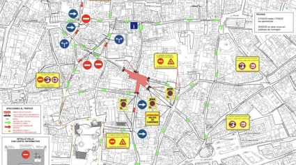 Plano de incidencia de las obras en la calle Dueñas y aledañas de Sevilla