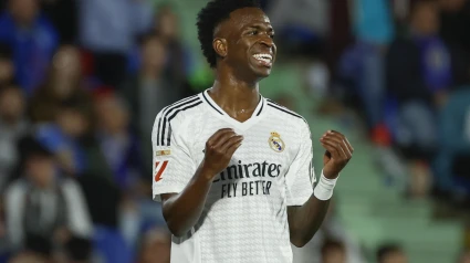 El delantero del Real Madrid Vinicius Jr. durante el partido de la jornada 33 de LaLiga que Getafe CF y Real Madrid disputan hoy miércoles en el Coliseum de Getafe