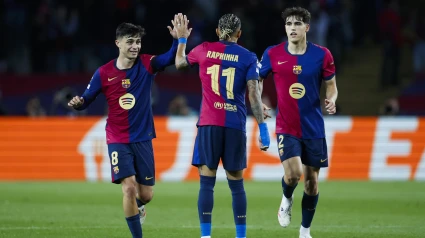 Raphinha celebra el gol en el Barcelona - Inter de Milan