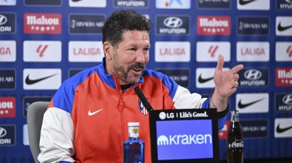 Simeone, durante la rueda de prensa de este viernes en la ciudad deportiva del Atlético de Madrid.