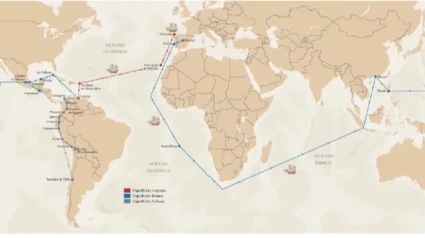 Ruta recorrida por la Expedición Balmis que llevó la vacuna de la viruela por el mundo.